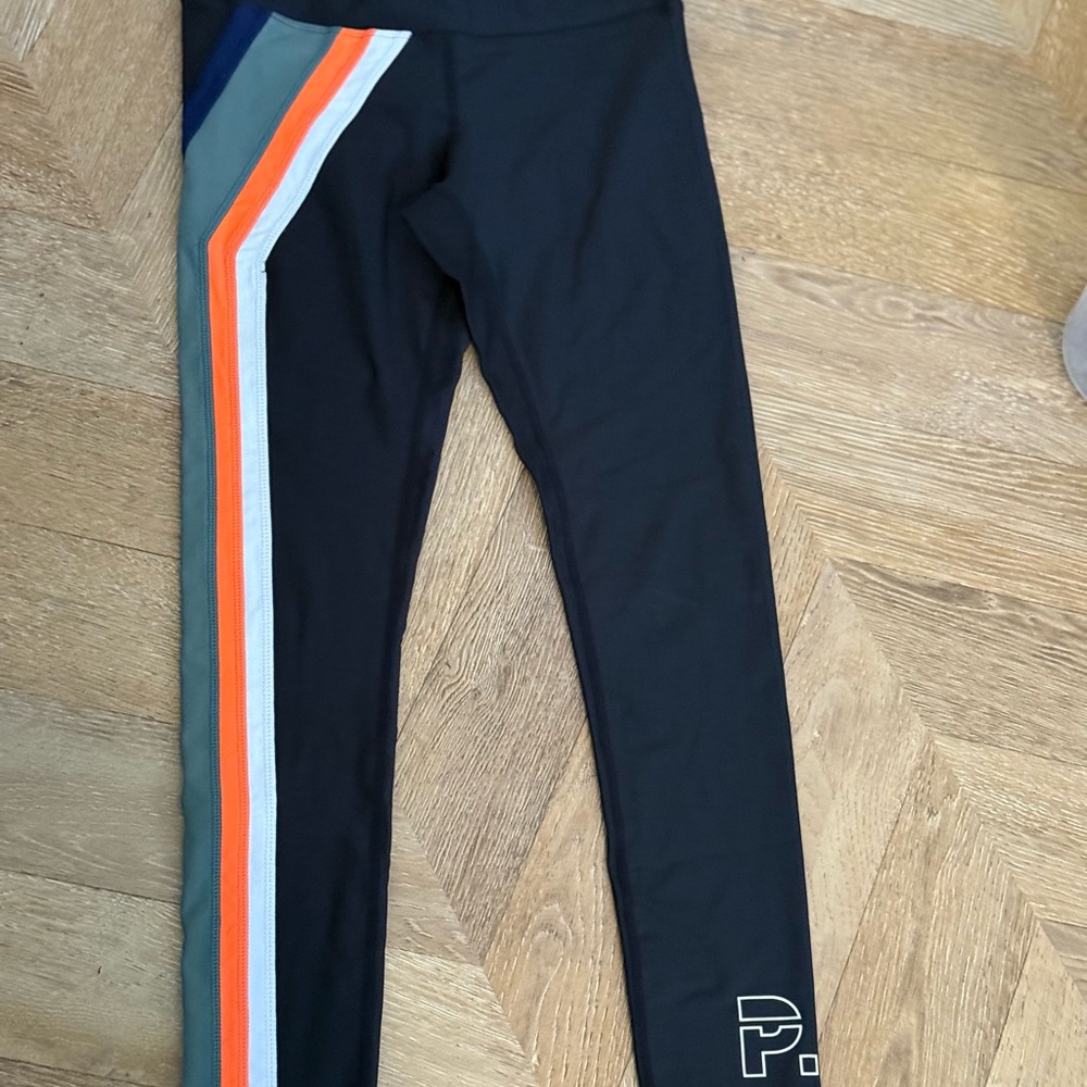 P.E Nation Black Leggings with Multicolor Stripes